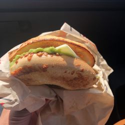 Honey Dew Donuts - Avocado, egg, and cheese on an asiago bagel