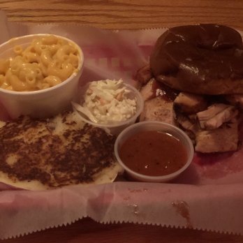 Eli's BBQ - Riverside - Smoked turkey sandwich, mashed potatoes, Mac and cheese, with cole slaw and their wing sauce. - Barbeque Near Me - Cincinnati, Ohio