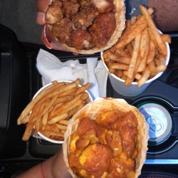 Chick’nCone - Cinna-maple & Yella BBQ w/ Cajun fries.