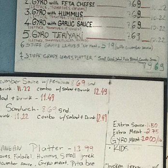 John's Gyro & Mediterranean - Hand written menu board August 2019 - Mediterranean Near Me - Foley, Alabama