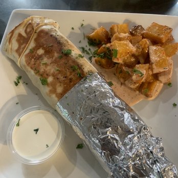 SanabelS Mediterranean Grill - Chicken Kabob Wrap with Spicy Garlic Potatoes - Mediterranean Near Me - Addison, Texas SanabelS Mediterranean Grill - Chicken Kabob Wrap with Spicy Garlic Potatoes - Mediterranean Near Me - Addison, Texas