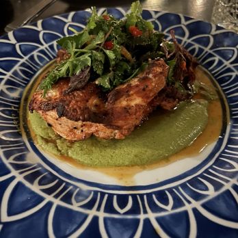 Herb & Wood - Roasted Half Chicken, Smokey Braised Kale, Pickled Mustard Seeds, Caper Herb Salsa - New American Near Me - San Diego, California Herb & Wood - Roasted Half Chicken, Smokey Braised Kale, Pickled Mustard Seeds, Caper Herb Salsa - New American Near Me - San Diego, California