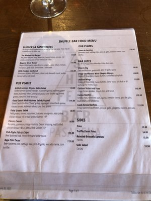 Menu photo 1 Shuffle Bar Pasadena, CA