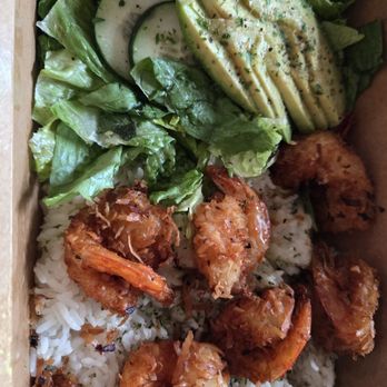 Coco Shrimp - Coco shrimp with added avocado and cilantro lime dressing for the salad. - Seafood Near Me - Watauga, Texas