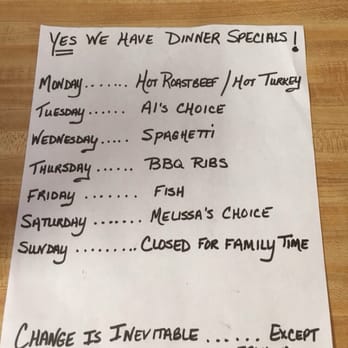 Road Kill Cafe - Specials, as of 9/7/2015 - Cafes Near Me - Artemas, Pennsylvania