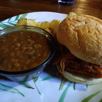 The Boat In the Moat - BBQ Pork Sandwich with Baked Beans - American Near Me - Ona, Florida The Boat In the Moat - BBQ Pork Sandwich with Baked Beans - American Near Me - Ona, Florida