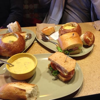 Panera Bread - Two bacon turkey sandwiches and an Italian combo sandwich all with broccoli and cheese soup. - Salad Near Me - San Marcos, Texas Panera Bread - Two bacon turkey sandwiches and an Italian combo sandwich all with broccoli and cheese soup. - Salad Near Me - San Marcos, Texas