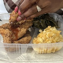 Fried Catfish, Collard Greens, Mac & Cheese