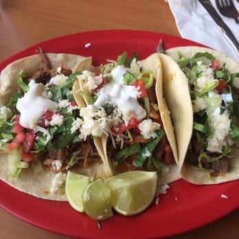 El Limon - From left to right: Carnitas, Al Pastor and Steak taco all with flour tortilla and added lettuce, tomatoes and sour cream. - Mexican Near Me - Ardmore, Pennsylvania El Limon - From left to right: Carnitas, Al Pastor and Steak taco all with flour tortilla and added lettuce, tomatoes and sour cream. - Mexican Near Me - Ardmore, Pennsylvania