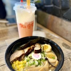 Milk Tea Cafe - Miso Ramen with Sakura Milk Cheese foam tea