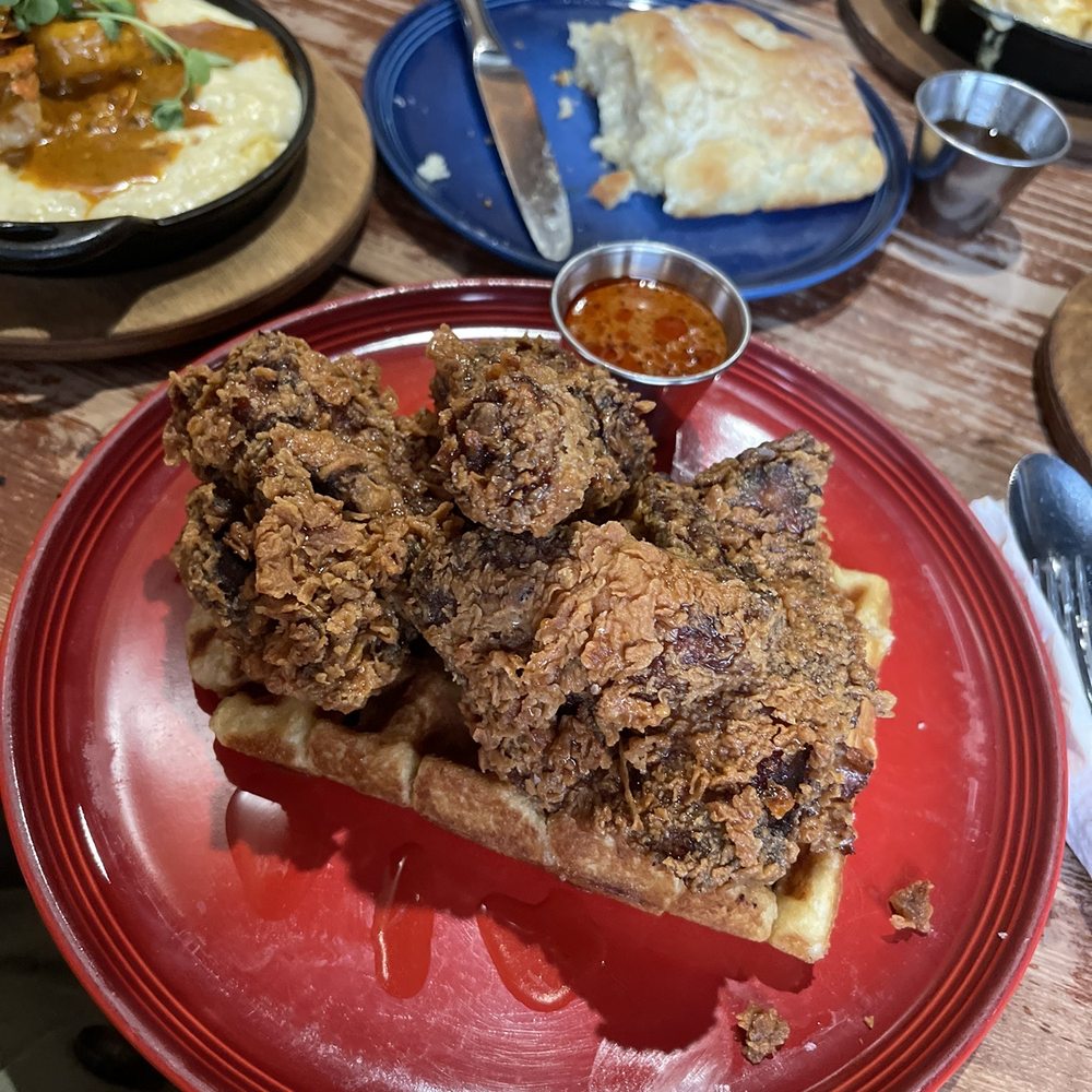 Luella's Southern Kitchen - Nashville Hot Chicken and Waffles We got the sauce in the side though, my bf can't handle ANY heat. - Southern Near Me - Chicago, Illinois Luella's Southern Kitchen - Nashville Hot Chicken and Waffles We got the sauce in the side though, my bf can't handle ANY heat. - Southern Near Me - Chicago, Illinois