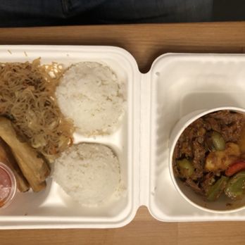 Manila Couve - Beef Caldereta, pancit bihon, lumpia, and rice plate - Filipino Near Me - Vancouver, Washington Manila Couve - Beef Caldereta, pancit bihon, lumpia, and rice plate - Filipino Near Me - Vancouver, Washington