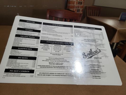 Menu photo 2 Soileau's Dinner Club Opelousas, LA Menu photo 2 Soileau's Dinner Club Opelousas, LA