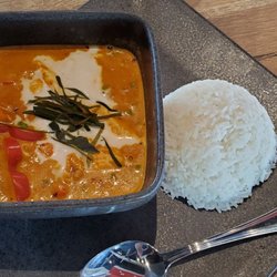 A Bite of Lao and Thai - Corinth - Panang curry with chicken, light bell peppers. Also yummy. Everything here has been delish!