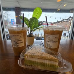 Bella Bean Coffee Shop - Honey Lavender Latte , Riccotta pistachio cakes and Vanilla Caramel Macchiato