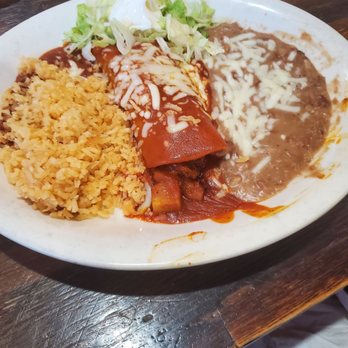 Vallarta Grill - Lunch special..beef enchilada with rice and beans - Mexican Near Me - Oroville, California