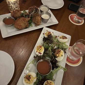 Lounge Here - Deviled eggs & friend chicken confit - Cocktail Bars Near Me - Dallas, Texas Lounge Here - Deviled eggs & friend chicken confit - Cocktail Bars Near Me - Dallas, Texas