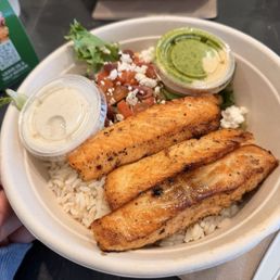 Greek mezze bowl w/ salmon