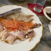 Photo of Swan Oyster Depot - San Francisco, CA, United States. Smoked fish combo: trout, white fish and salmon. Served with capers and onion.
