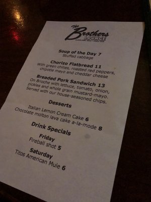 Menu photo 2 Brothers Lounge Cleveland, OH