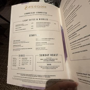 Ate O'Clock Restaurant - Menu - British Near Me - York, YOR