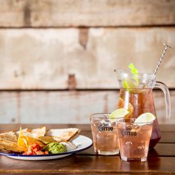 Beach Burrito Company - Chipotle chicken quesadilla with Diablo cocktail jug, giddy up!
