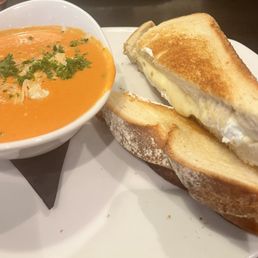 Grilled Cheese and Creamy Tomato Soup - a spoon would have been nice, and about 1/2 the amount of the goat cheese.