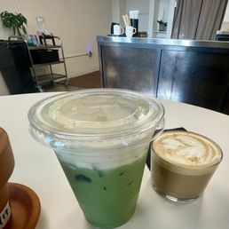 Matcha latte w/cream top and the Nico