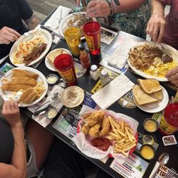 Fish fry- 10 fried eggs- roast beef- hash browns-sausage- chicken tenders and fries- all was very hot and tasty!!!'