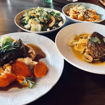 Alpana - Clockwise: Short Rib, Salad?, Creste de Gallo, Sea Bass - New American Near Me - Chicago, Illinois Alpana - Clockwise: Short Rib, Salad?, Creste de Gallo, Sea Bass - New American Near Me - Chicago, Illinois