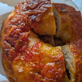 Regal Bagel - Marinara cheese bagel with sausage, egg, and cheese - Bagels Near Me - San Jose, California Regal Bagel - Marinara cheese bagel with sausage, egg, and cheese - Bagels Near Me - San Jose, California
