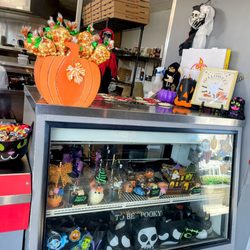 Beautiful festive display with treats to purchase for Halloween