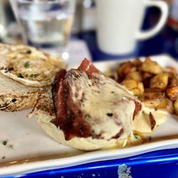State of Confusion - Fried Bologna Sandwich | House-made bologna, sharp cheddar sauce, fried egg, confusion potatoes