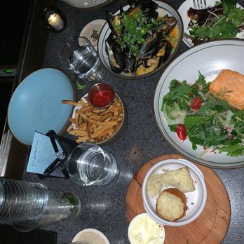 Black Lamb - Mussels, salmon, mixed greens. - New American Near Me - Boston, Massachusetts