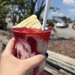 Sno-Boss - Smallest size Fan Luv (strawberry syrup, sweetened condensed milk, and stuffed cheesecake)