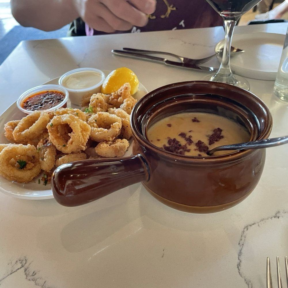 Tour de Tapas - Calamari dish and bacon and something soup - Tapas/Small Plates Near Me - La Mesa, California Tour de Tapas - Calamari dish and bacon and something soup - Tapas/Small Plates Near Me - La Mesa, California
