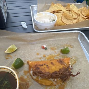 Los Chapos Tacos - Tacos De Birria (3 Per Order) and chips and queso - Tacos Near Me - Tampa, Florida