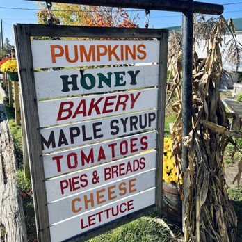 Sunnycrest Farm - a sign for pumpkins, honey, bakery, maple syrup, tomatoes, pies and breads - Fruits & Veggies Near Me - Londonderry, New Hampshire Sunnycrest Farm - a sign for pumpkins, honey, bakery, maple syrup, tomatoes, pies and breads - Fruits & Veggies Near Me - Londonderry, New Hampshire