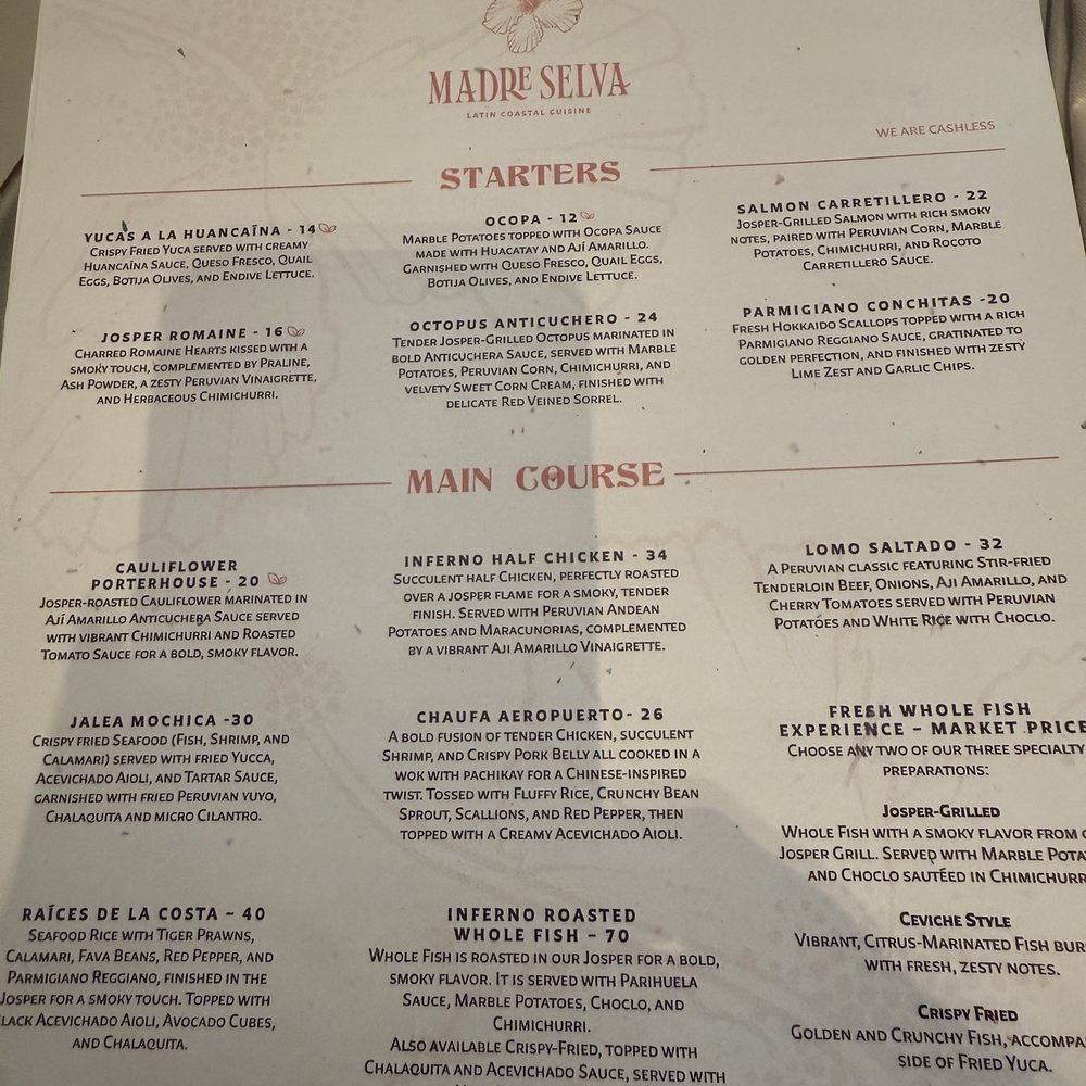 Madre Selva - Starters and main course menu - Latin American Near Me - Atlanta, Georgia