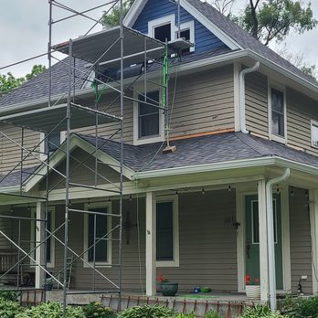 Indy Scaffolding Rental - Scaffolding set up that helped get to the offset 3rd-level gable for repairs and painting - Machine & Tool Rental Near Me