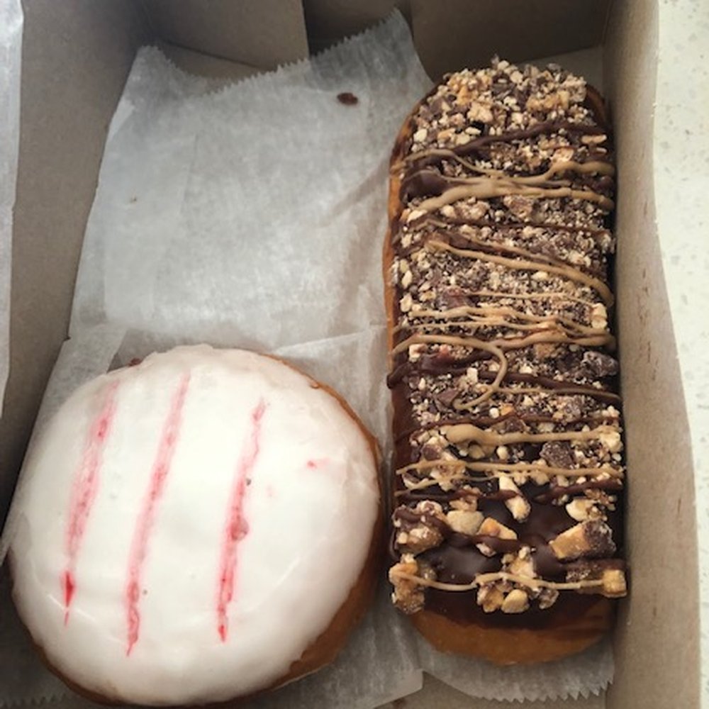 LaMar's Donuts and Coffee - Raspberry filled Bizmark & the Snickers donut - Donuts Near Me - Denver, Colorado LaMar's Donuts and Coffee - Raspberry filled Bizmark & the Snickers donut - Donuts Near Me - Denver, Colorado