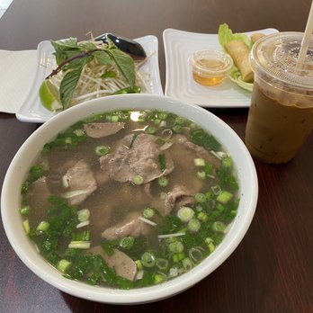 Pho Viet 75 - Pho Tai , 2 Piece Egg Rolls & Iced Coffee - Vietnamese Near Me - Laurel, Maryland