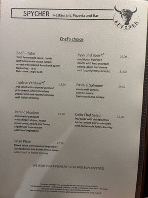 Menu photo 3 Spycher Andermatt, UR