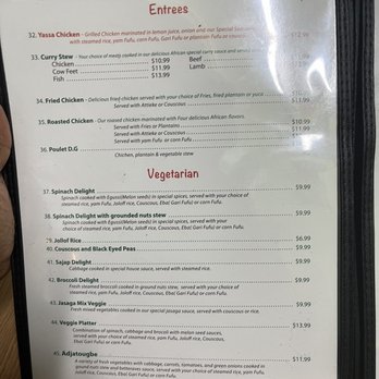 Roger Miller Restaurant - the menu of the restaurant - African Near Me - Silver Spring, Maryland