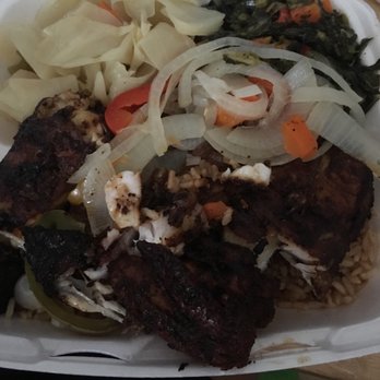 Jamaican Jerk King - Jerk Cat Fish with Greens and Cabbage! - Caribbean Near Me - Chicago, Illinois Jamaican Jerk King - Jerk Cat Fish with Greens and Cabbage! - Caribbean Near Me - Chicago, Illinois