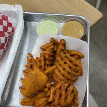 Burger-Chan - Sweet Potato Fries with scallion aioli and sambal mayo - Burgers Near Me - Houston, Texas Burger-Chan - Sweet Potato Fries with scallion aioli and sambal mayo - Burgers Near Me - Houston, Texas