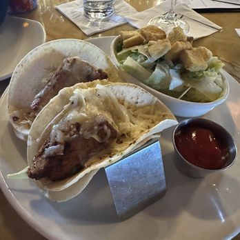 Chart House - Fish tacos off the lounge menu. Subbed Caesar salad in lieu of french fries. - Seafood Near Me - Boston, Massachusetts Chart House - Fish tacos off the lounge menu. Subbed Caesar salad in lieu of french fries. - Seafood Near Me - Boston, Massachusetts