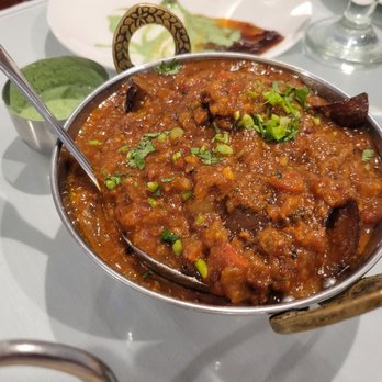 Grand Taj - Khatta Meetha Baingan is a baby eggplant dish $15 - Indian Near Me - Riverside, California