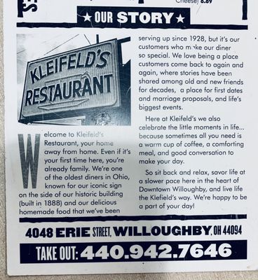 Menu photo 3 Kleifelds Restaurant Willoughby, OH