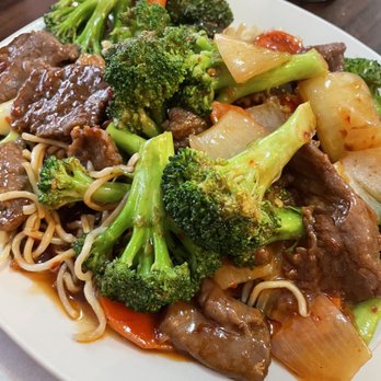Ming's - Spicy Broccoli Beef with pan fried noodles - Chinese Near Me - Fresno, California